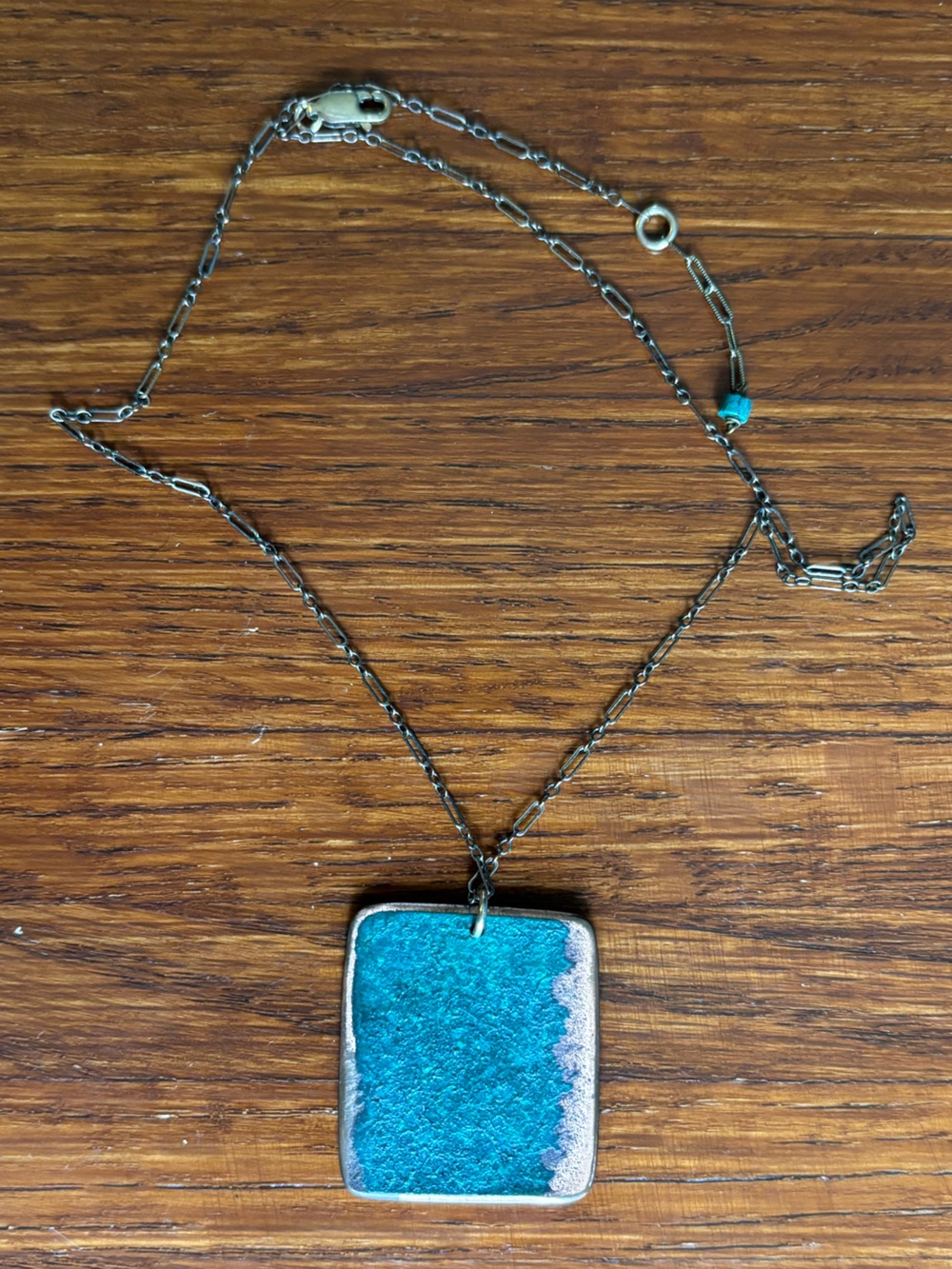 Patina copper Square Pendant Necklace - Women's Jewelry